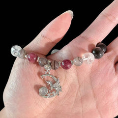 Crescent Moon Unicorn Pendant Bracelet | Multi-Gemstone Natural Obsidian Crystal Bead Bracelet