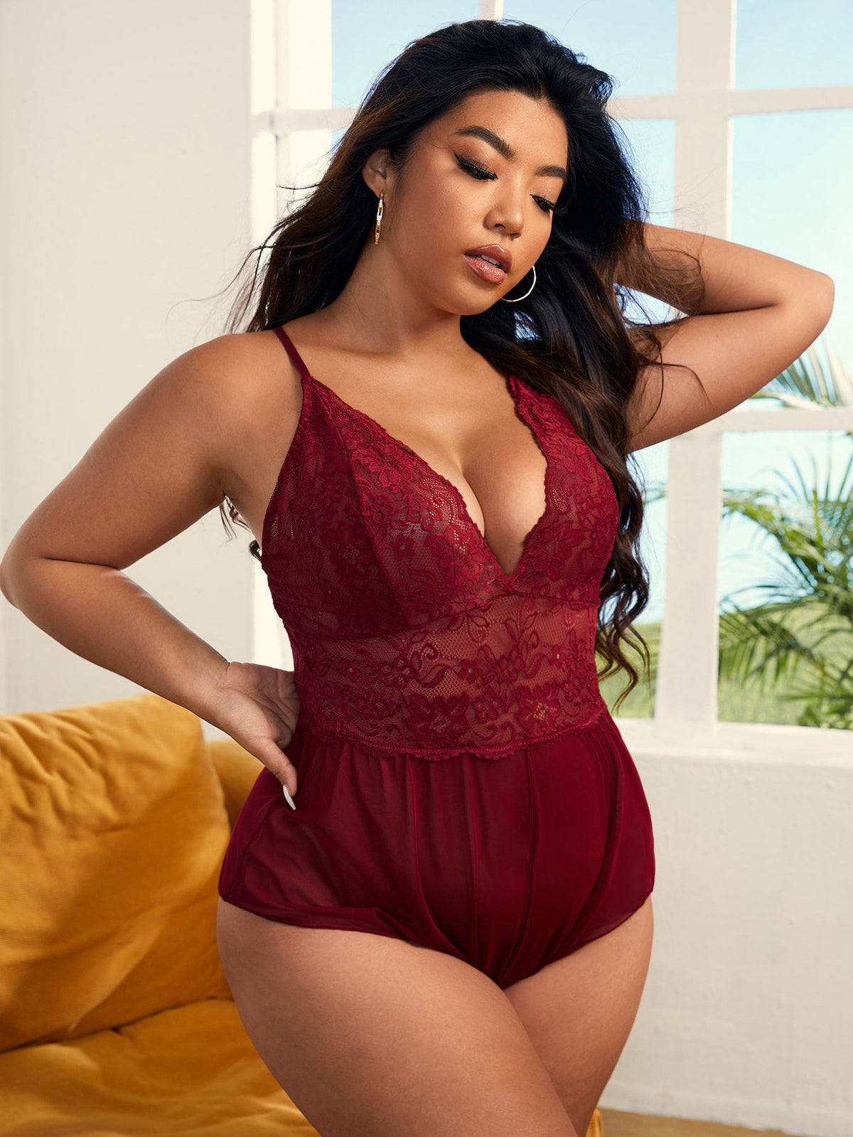 Large Size One-piece See-through Crotchless Temptation Lingerie Set