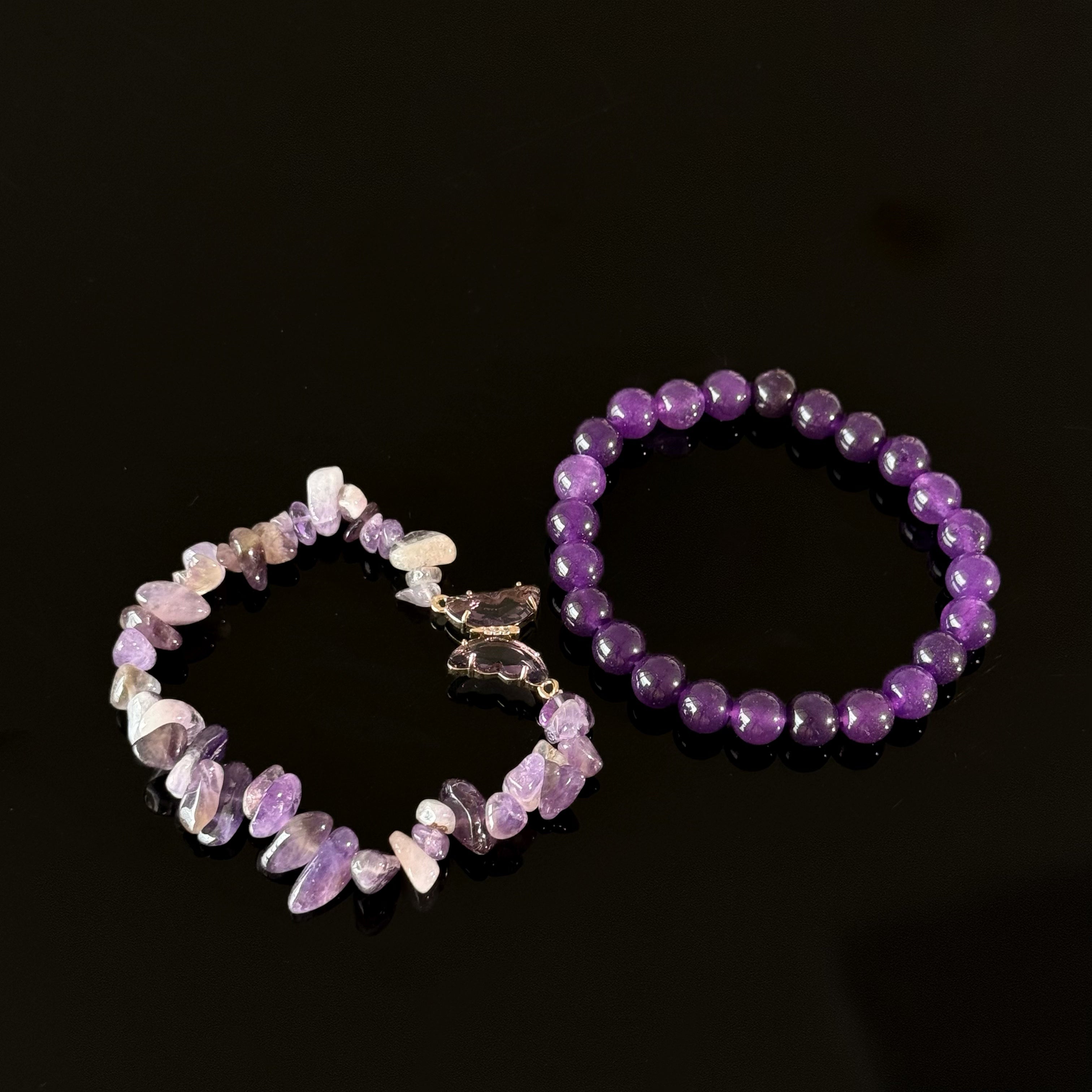 Pisces Zodiac Amethyst Bracelet – Purple Crystal Healing Bracelet with Butterfly Charm