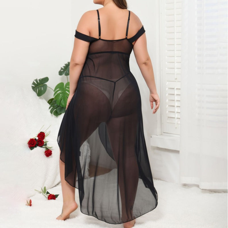 See-through off-the-Shoulder Pajamas Suit Transparent Lace Long Dress