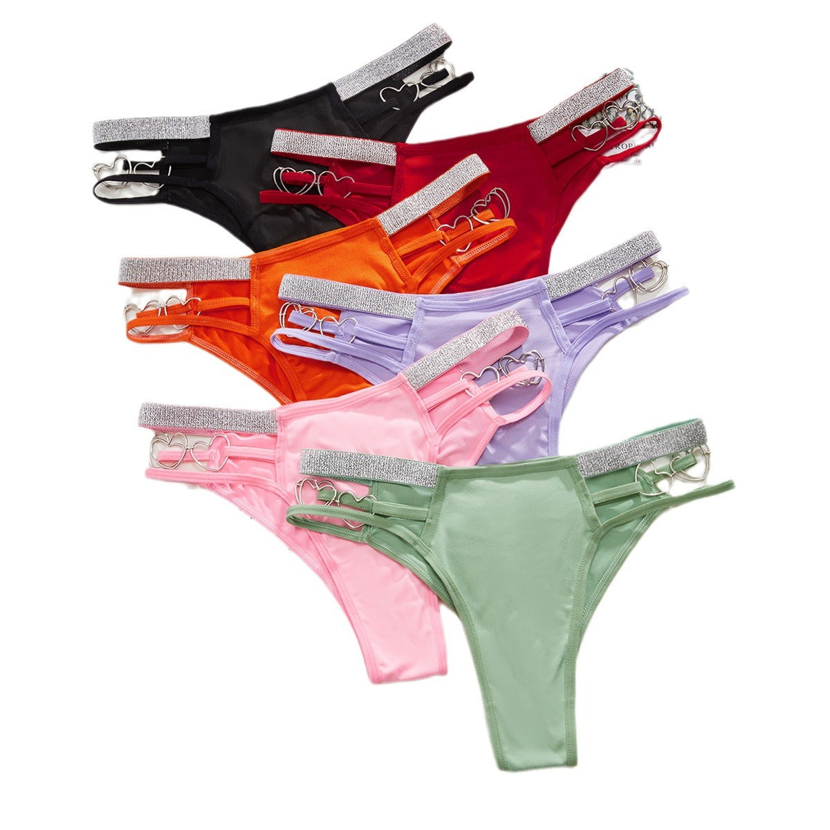 Low Rise Cheeky Underwear Strappy Heart Buttons Silver Ribbon