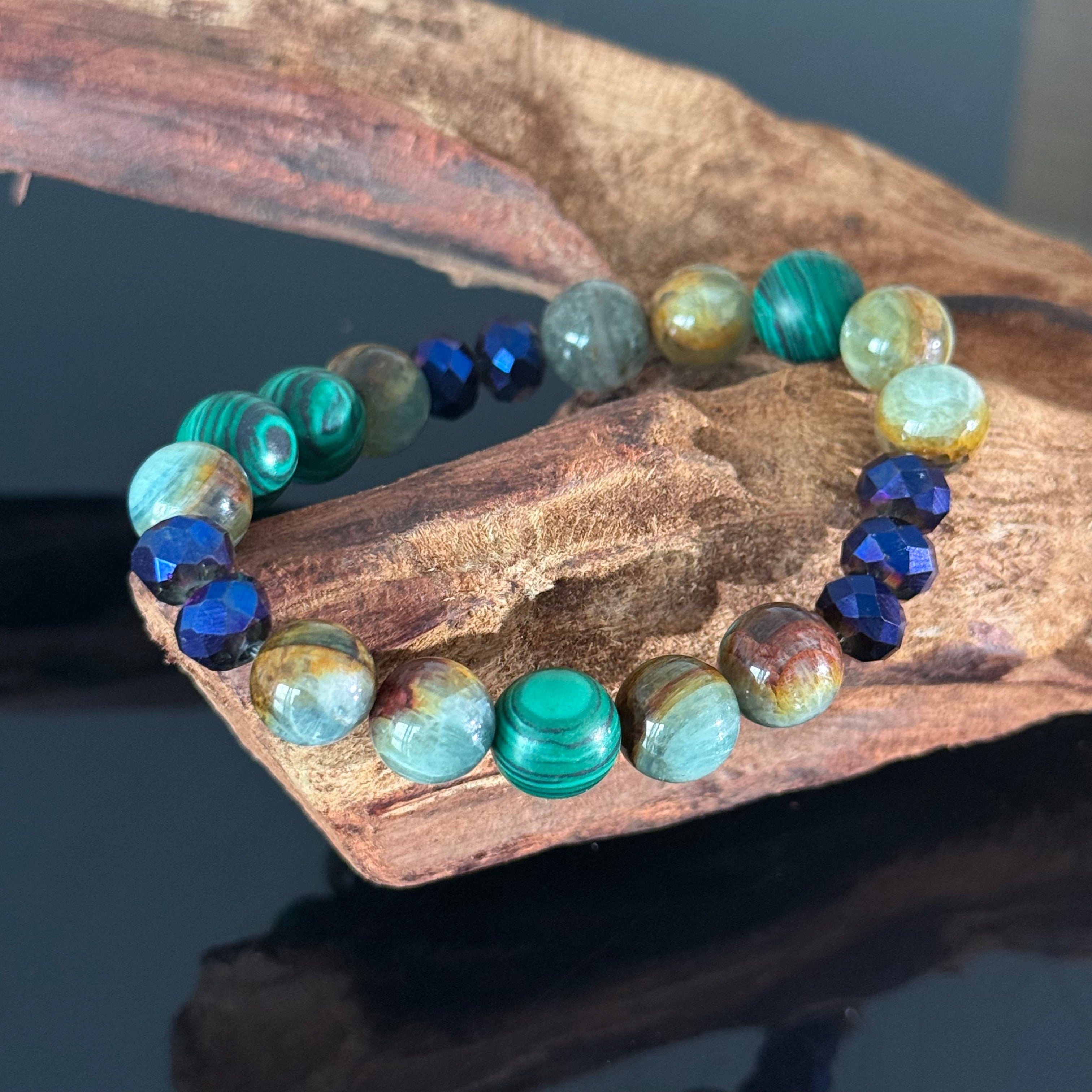 Handcrafted Malachite & Ocean Jasper Bracelet | A Blue Crystal Beaded Healing Bracelet for Balance and Protection