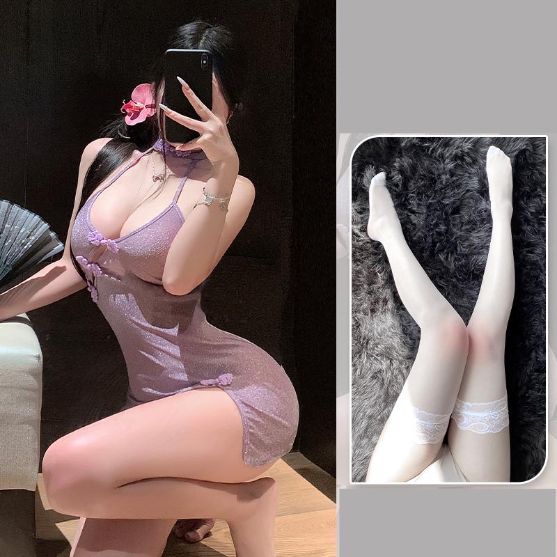 Deep V Slant Cardigan Cheongsam