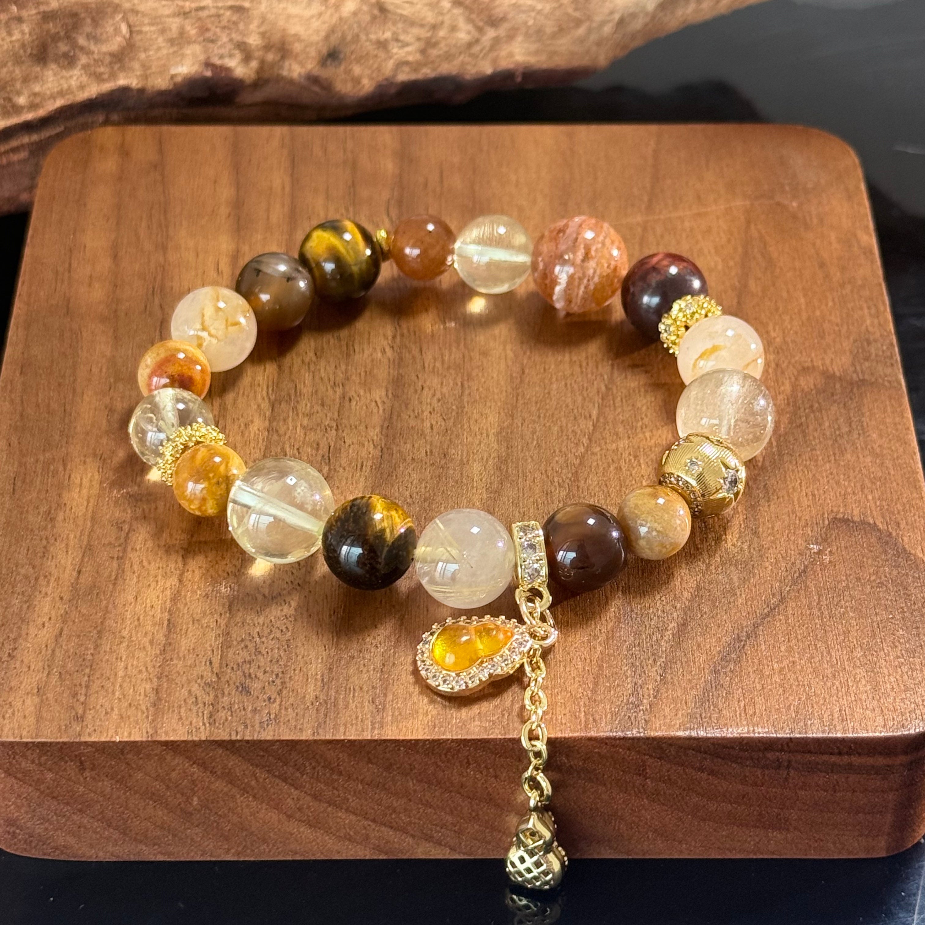 Gourd of Blessings & Money Bag Charm | Wealth-Attracting & Luck-Preserving Multi-Gemstone Crystal Bracelet