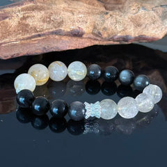 Handcrafted Natural Obsidian and White Crystal Bracelet — Protective and Balancing Healing Jewelry