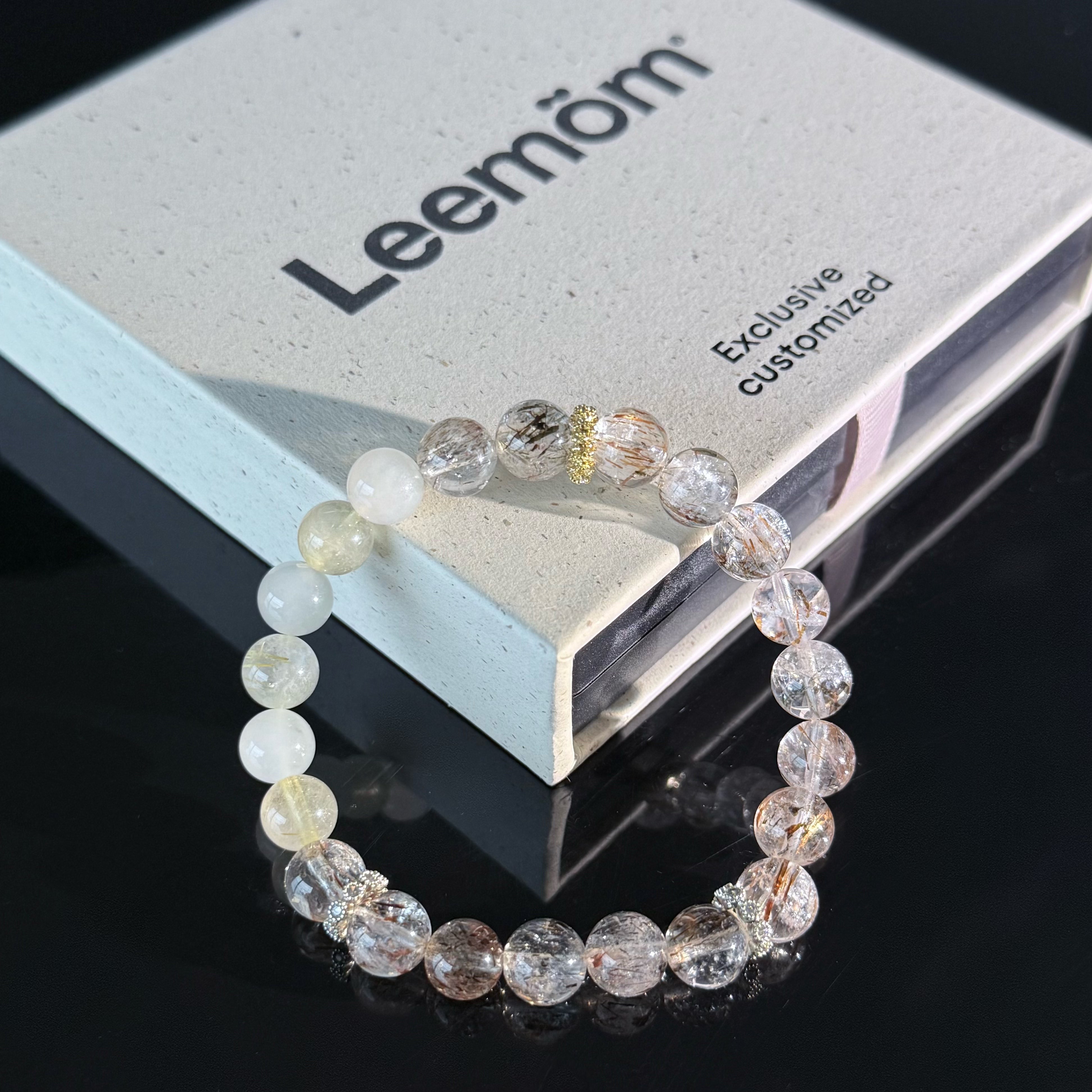 Golden Rutilated Quartz & White Jade Bracelet for Leo