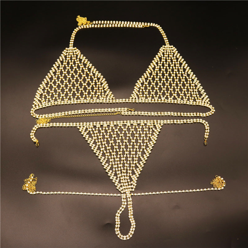 Rhinestones Body Chain Suit Silver Crystal Bikini Bra Underwear Body Jewelry Accessories