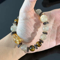 Golden Citrine & Tiger Eye Manual Beaded Bracelet – Natural Crystal Energy Bracelet with Wood Accents