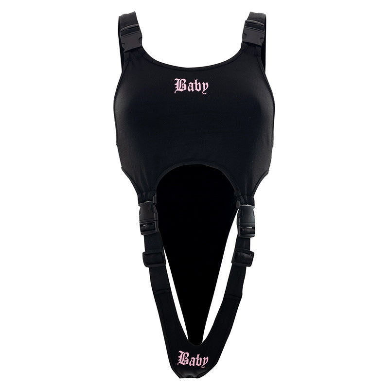 "Baby" Printed One-piece Strap Buckle Lingerie