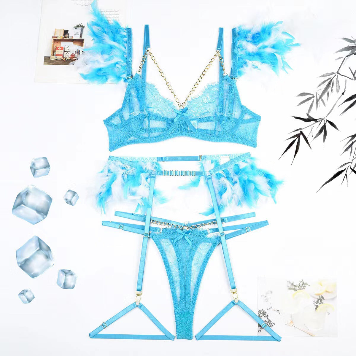 Four - piece Lace Splicing Chain Slimming Lingerie