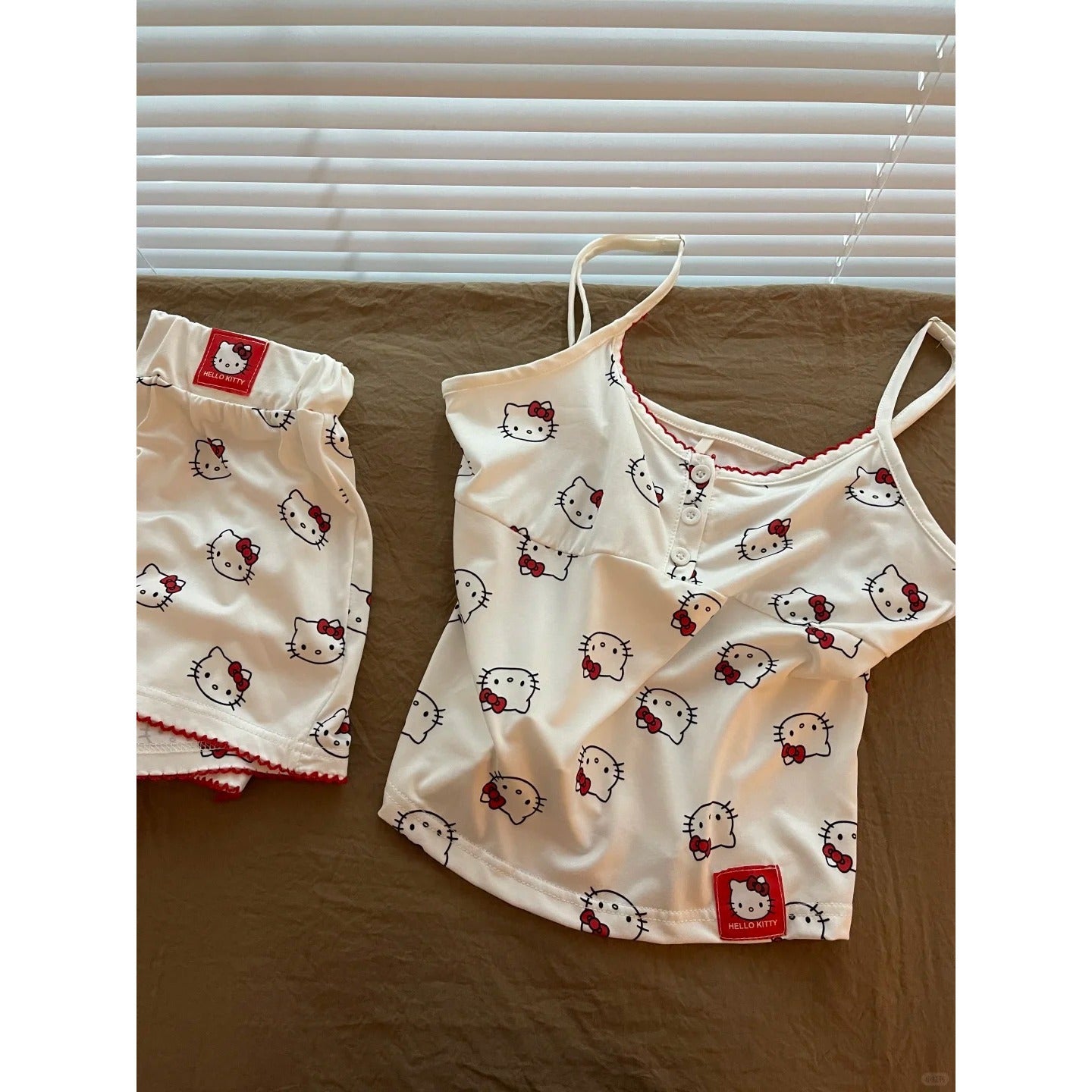 Kitten Print Suspender Pajama Shorts Set