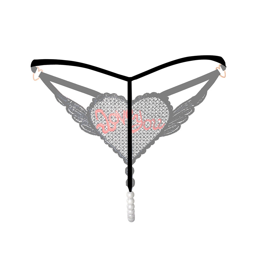 "Love You" Open Crotch Mesh Underwear With Pearls
