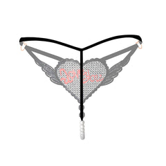"Love You" Open Crotch Mesh Underwear With Pearls