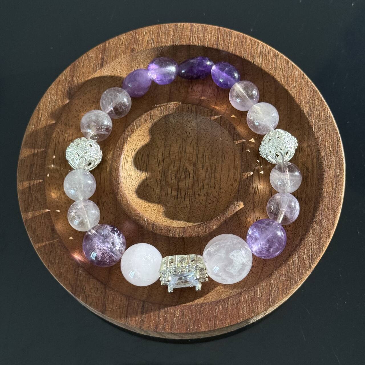Natural Amethyst & Clear Quartz Bracelet — Handcrafted Beaded Healing Energy Bracelet for Calmness, Protection, and Spiritual Balance