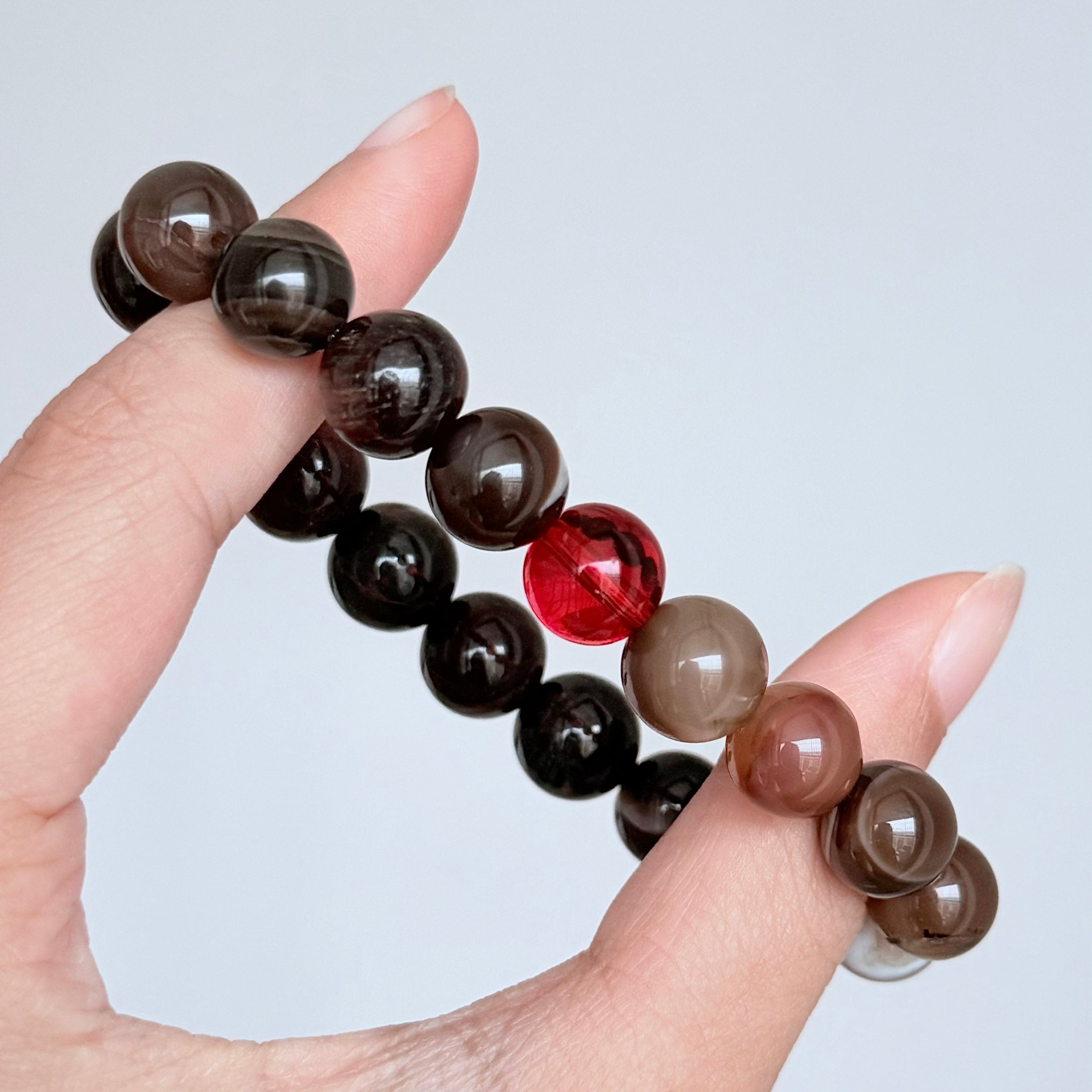 Red Agate & Brown Banded Agate Crystal Bracelet