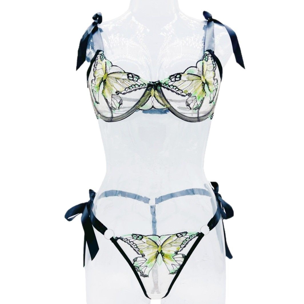 Butterfly Mesh Embroidery See-through Lingerie Set