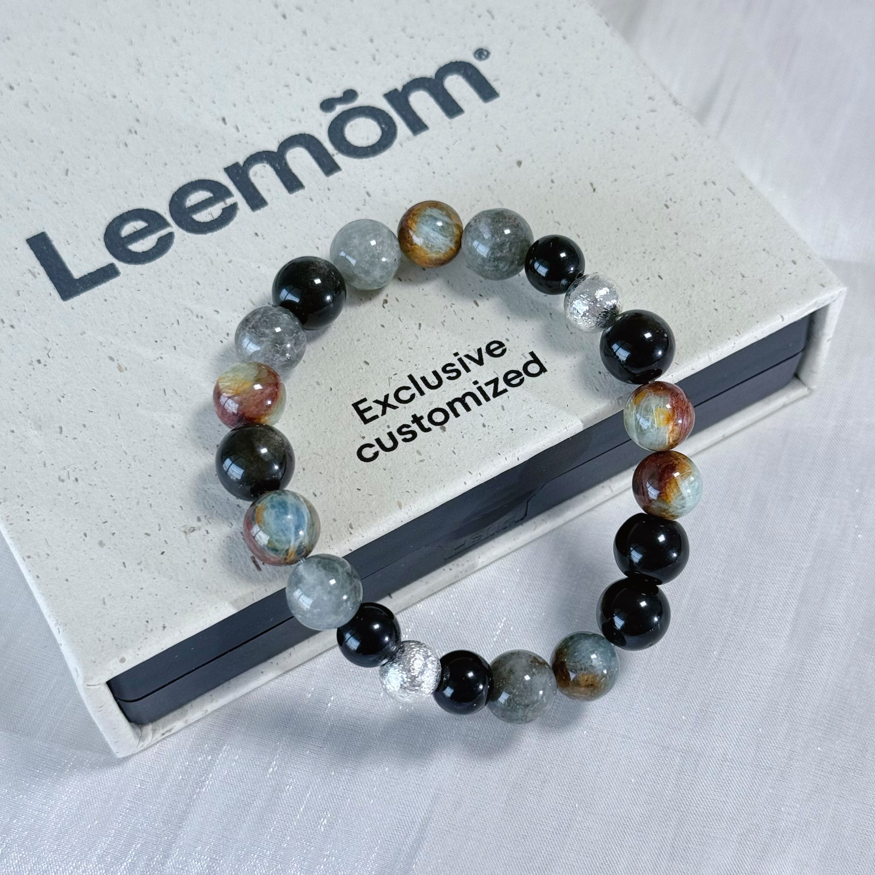 Natural Obsidian & Phantom Quartz Multi-Stone Bracelet | Grounding & Protection Crystal Jewelry