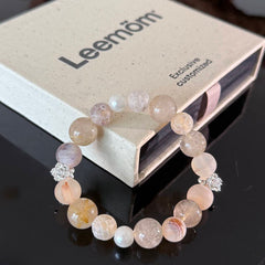 Handcrafted Natural Titanium Quartz & Frosted Agate Bracelet — White Crystal Healing Beaded Stretch Bracelet