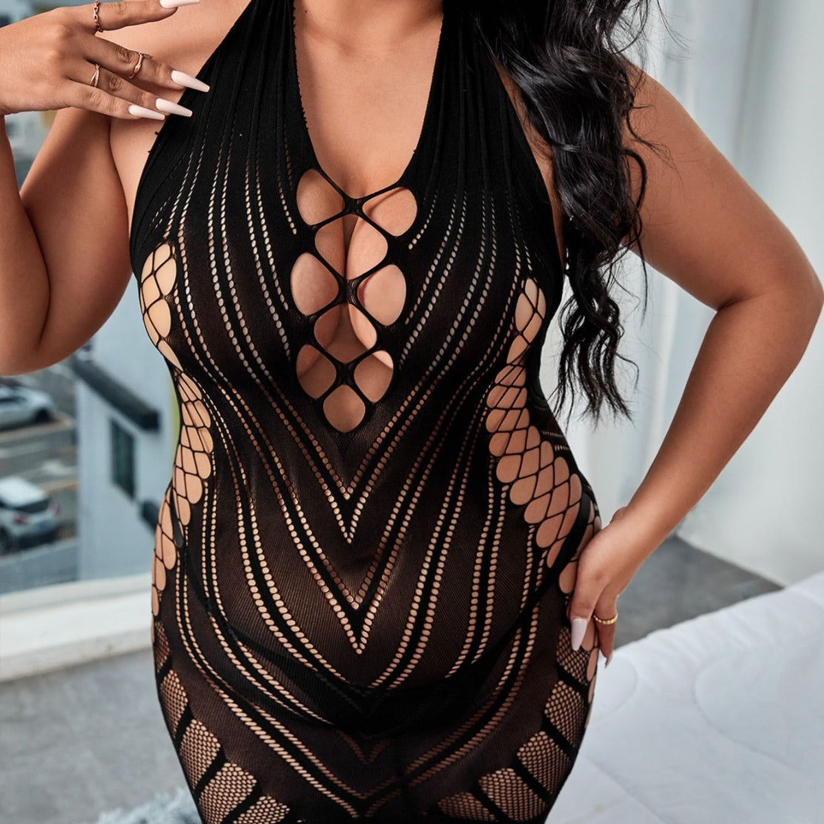 Plus-Size Lingerie Semi-Transparent Erotic High-Elasticity Dress Mesh Dress