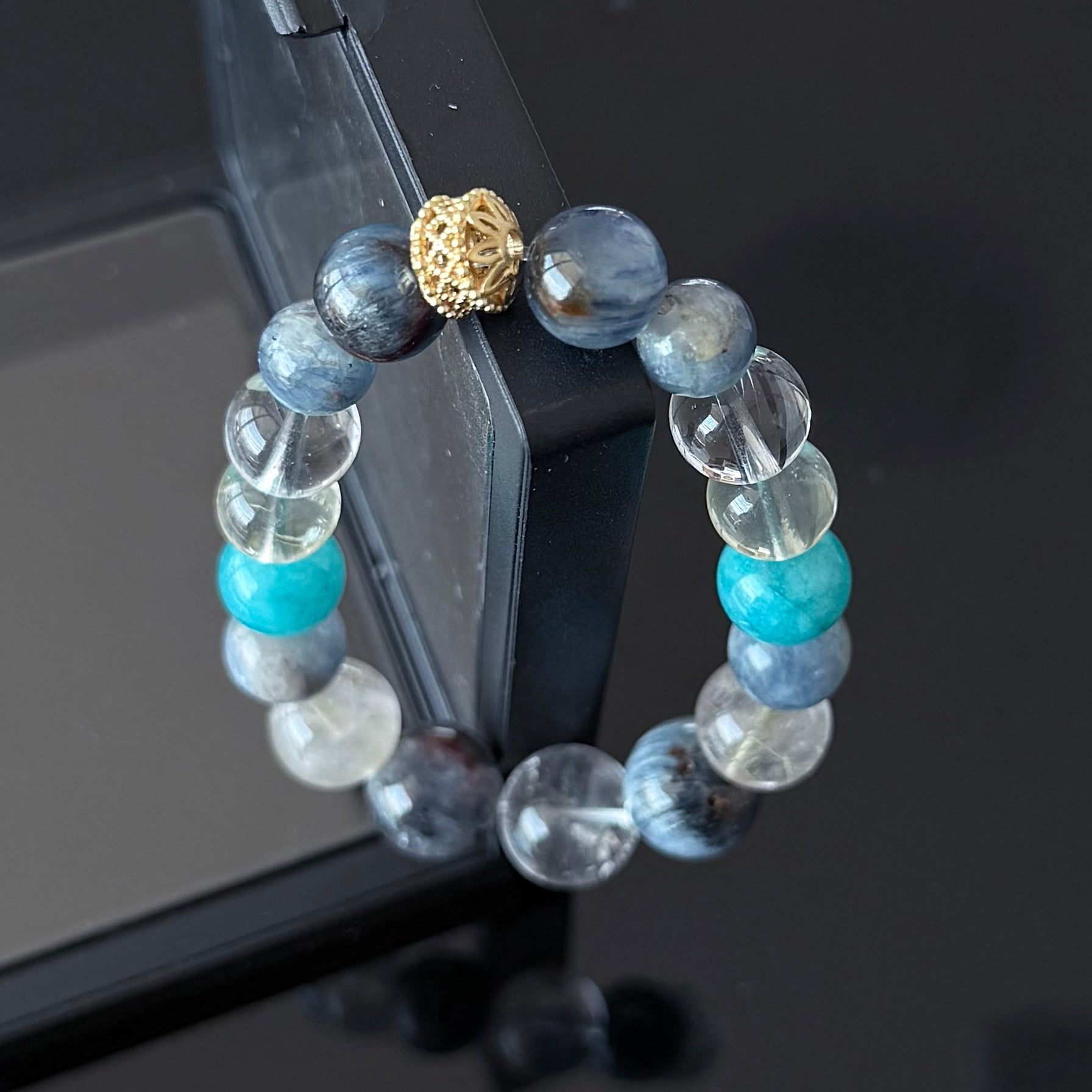 Blue Kyanite & Apatite Crystal Bracelet with Clear Quartz
