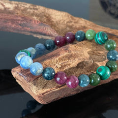 Handcrafted Multi-Color Natural Gemstone Bracelet — Malachite, Blue Apatite, and Tourmaline Crystal Beaded Bracelet