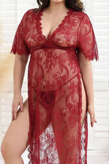Lace Mesh See-through Big Dress Long-Sleeved Suit