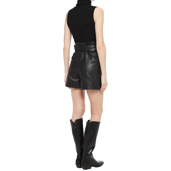 A Line Women's Leather Shorts With Belt