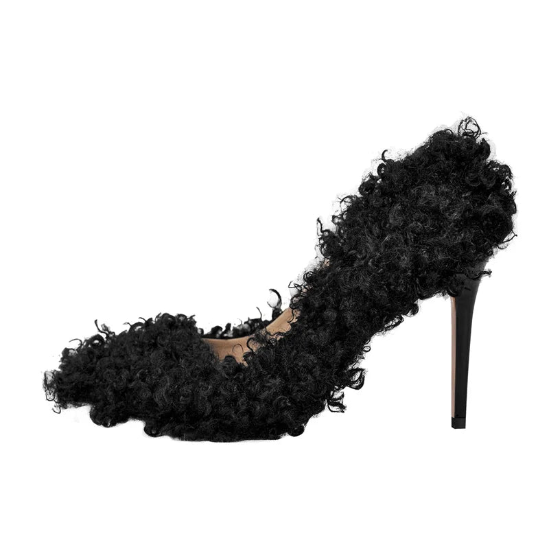 Faux Fur Pointed Toe Party Heels