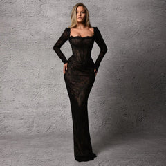 Arabic Black Lace Mermaid Evening Gown