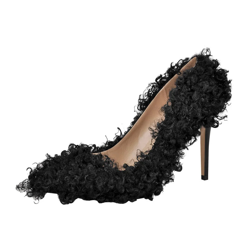Faux Fur Pointed Toe Party Heels
