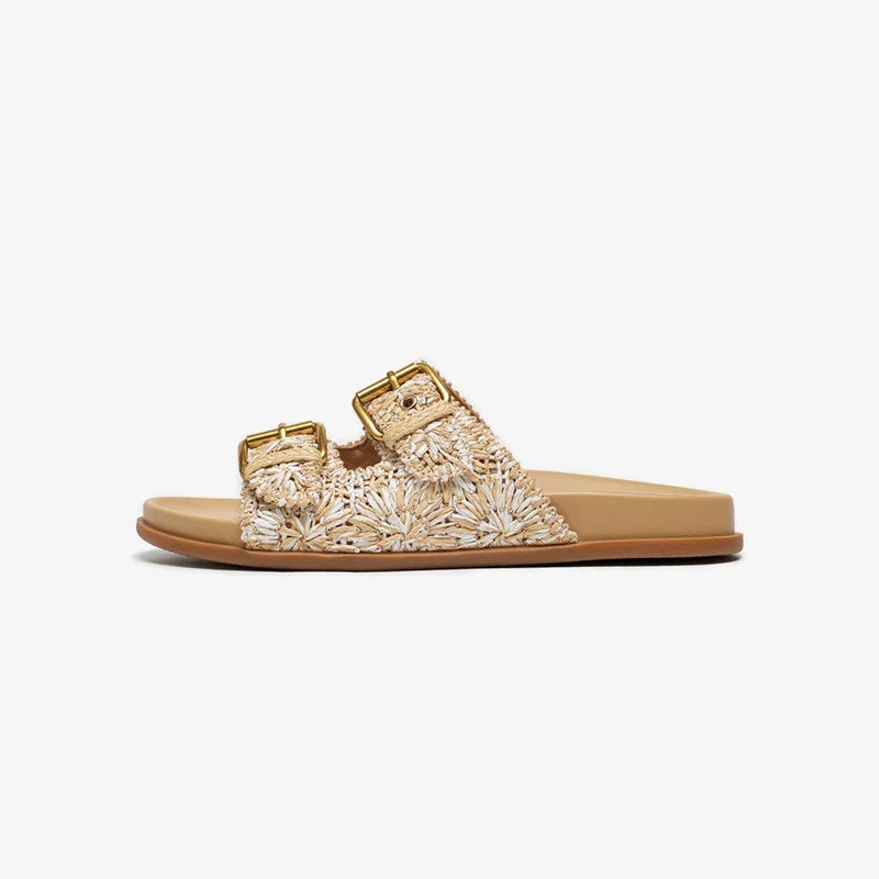 Charming Metal Buckle Flat Slippers