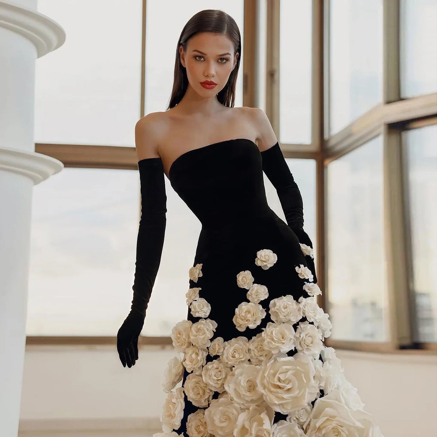Fallen For You 3D Floral Strapless Evening Gown