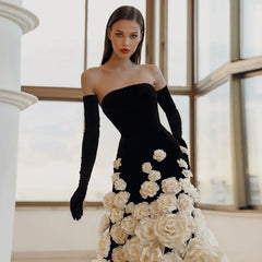 Fallen For You 3D Floral Strapless Evening Gown