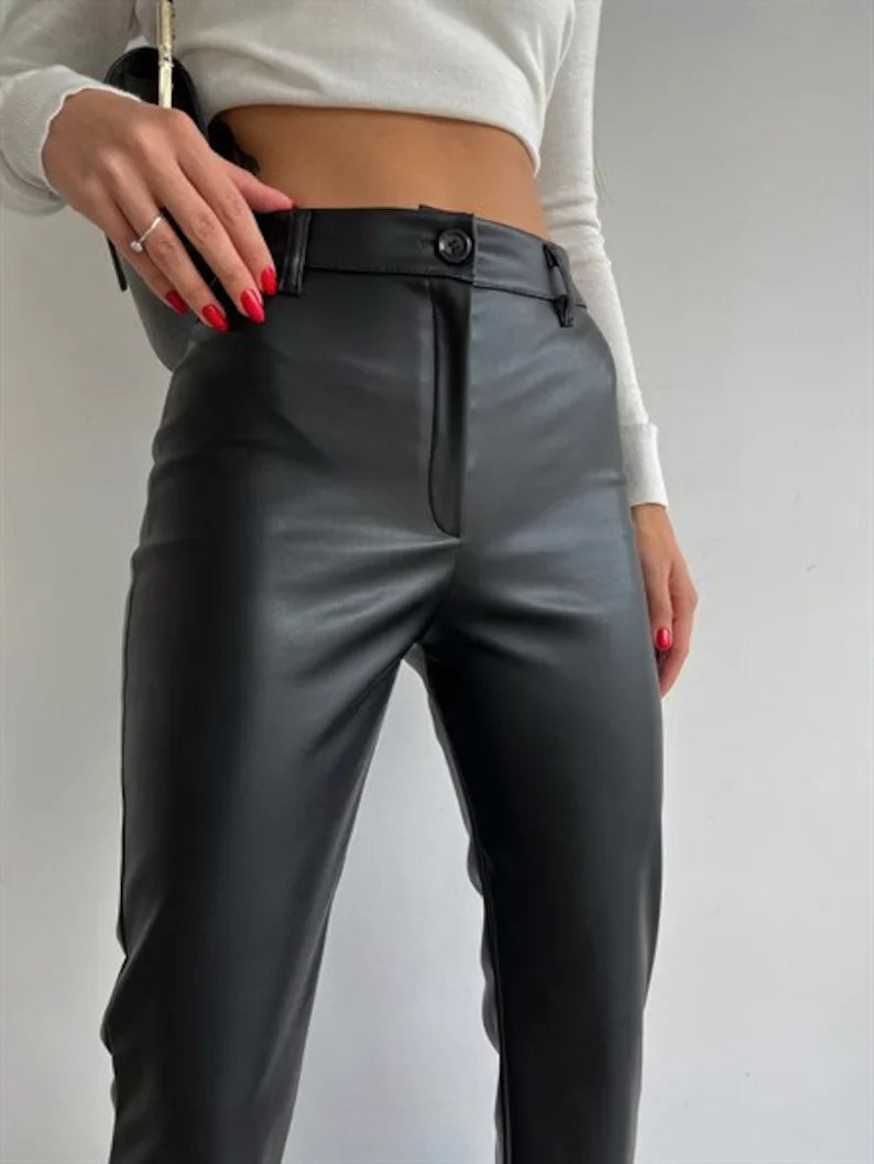 Black Leather Women's Palazzo Pants