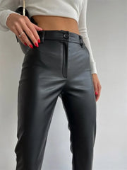 Black Leather Women's Palazzo Pants