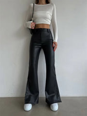 Black Leather Women's Palazzo Pants