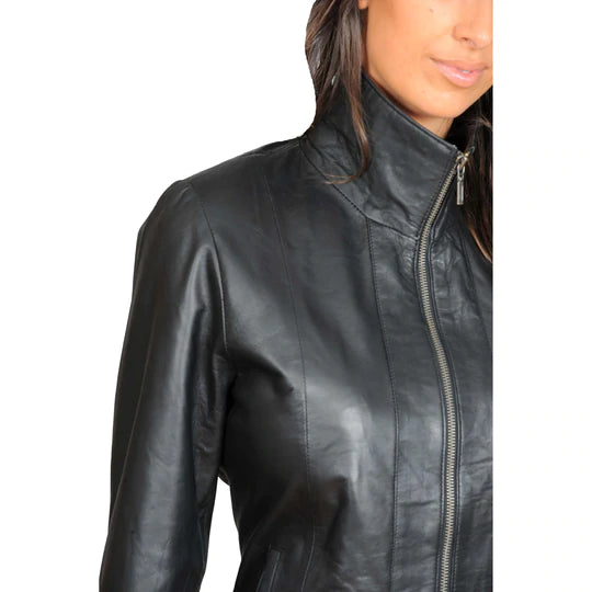 Classic Semi Fitted Real Leather Women's Biker Jacket