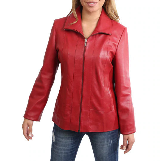 Classic Semi Fitted Real Leather Women's Biker Jacket