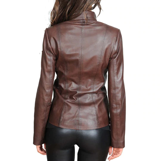 Classic Semi Fitted Real Leather Women's Biker Jacket