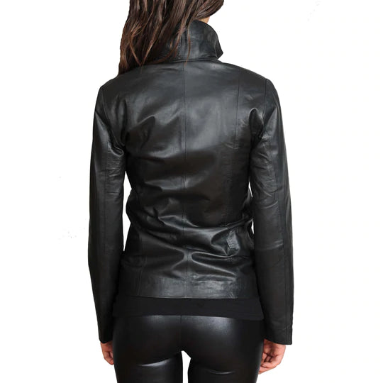 Classic Semi Fitted Real Leather Women's Biker Jacket