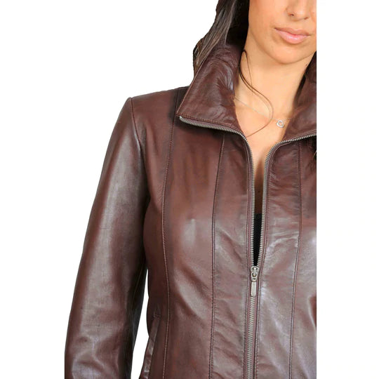 Classic Semi Fitted Real Leather Women's Biker Jacket