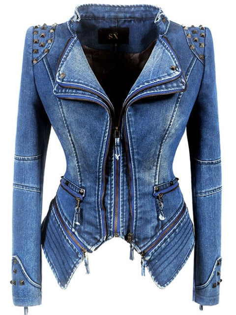 Denim Rivet Punk Short Slim Fit Jacket