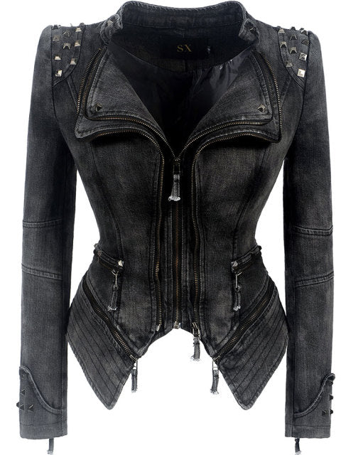 Denim Rivet Punk Short Slim Fit Jacket
