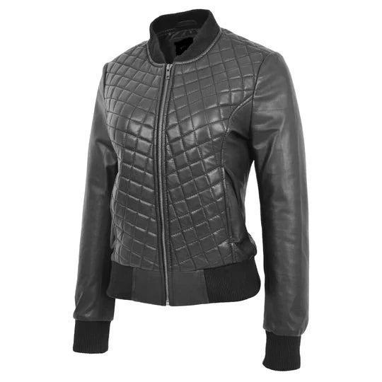 Diamond Quilted Fitted Bomber Jacket