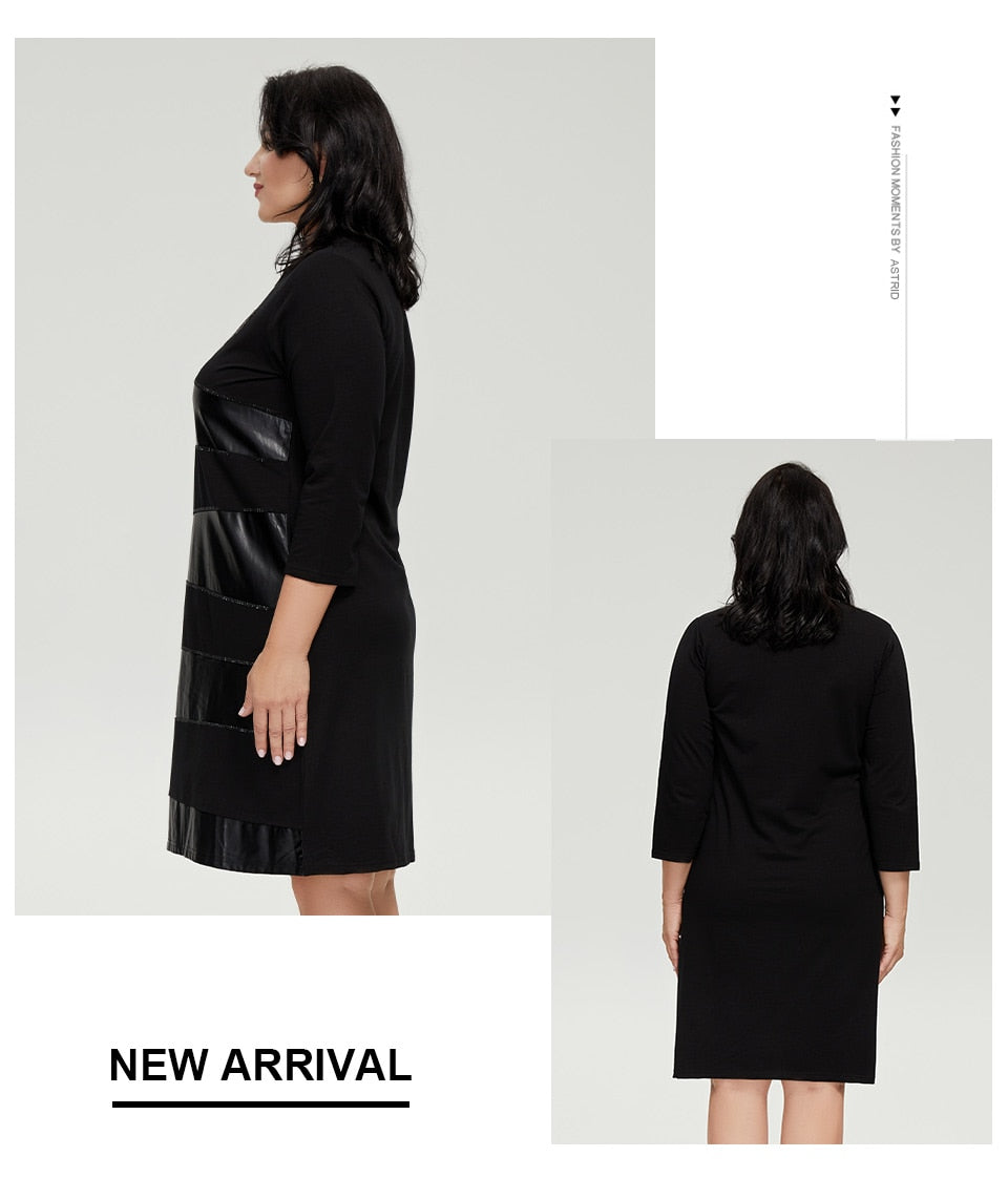 Diamonds Stitching Pu Leather Women's Plus Size Dress