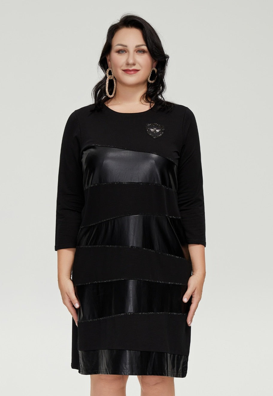 Diamonds Stitching Pu Leather Women's Plus Size Dress