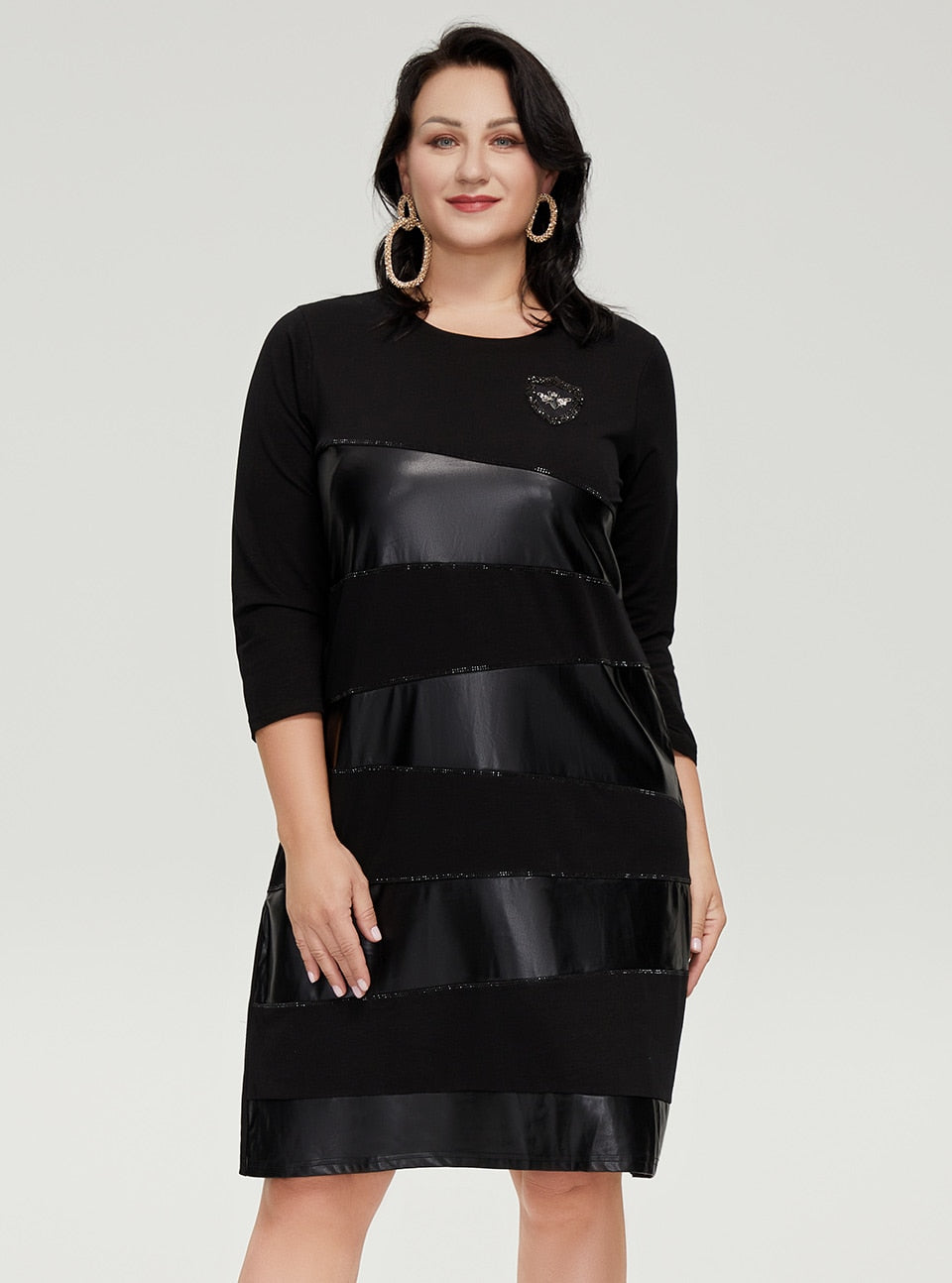 Diamonds Stitching Pu Leather Women's Plus Size Dress