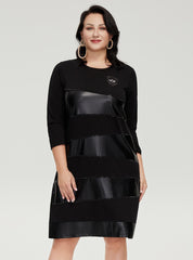 Diamonds Stitching Pu Leather Women's Plus Size Dress