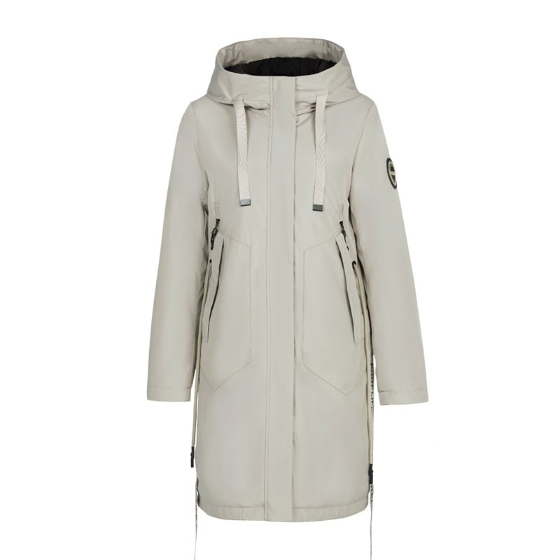 Drawstring Hood Windbreaker Women's Parka Coat