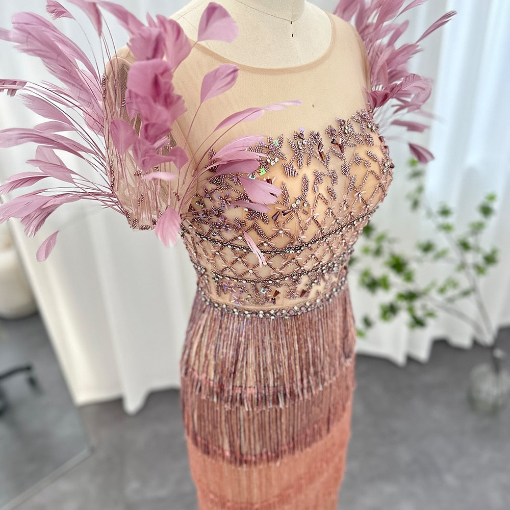 Elegant Feathers Tassel Evening Dress